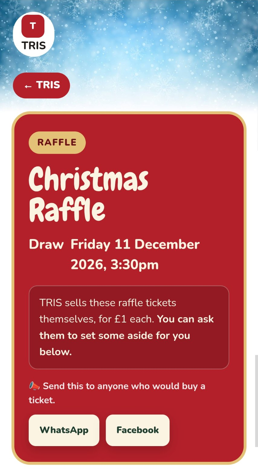 A real Christmas raffle web page design on a phone