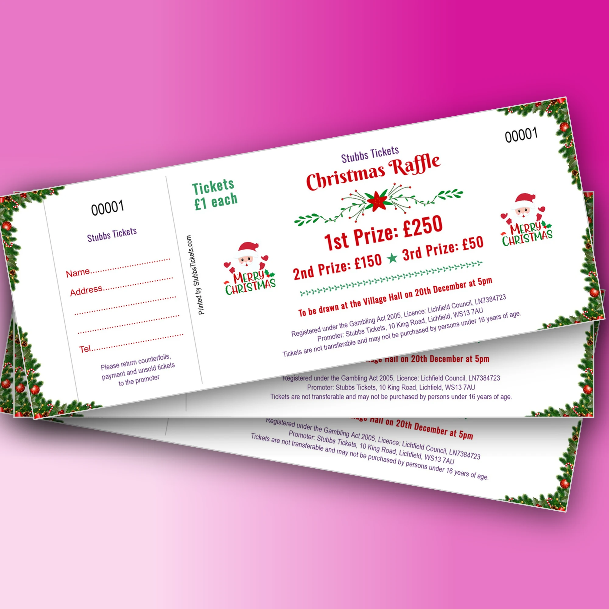 Christmas Raffle Tickets – Santa Garland Festive Border