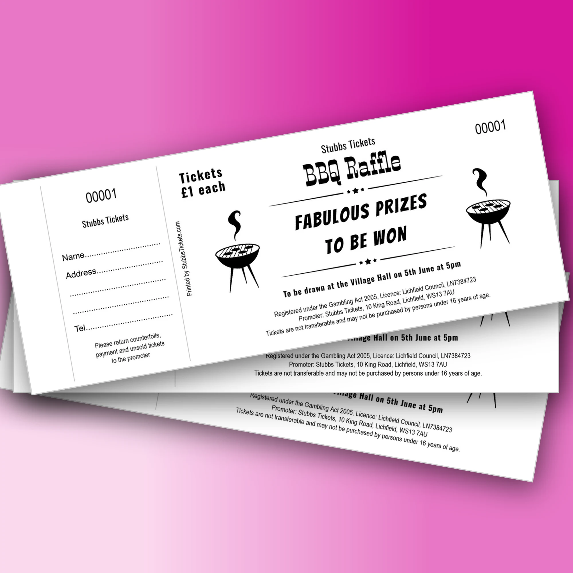 General Raffle Tickets - Minimal Black And White BBQ Design