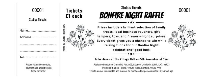 Bonfire Night Raffle Tickets - Black and white fireworks
