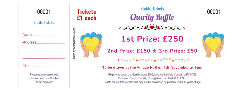 Charity Raffle Tickets - Caring Hands and Hearts Design