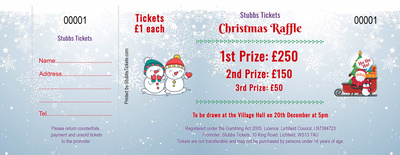 Christmas Raffle Tickets - Snowflakes Snowmen Santa Sleigh design