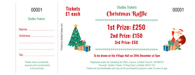 Christmas Raffle Tickets – Santa and Christmas Tree design