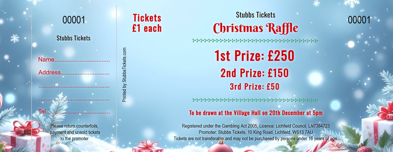 Christmas Raffle Tickets – Snowflakes and Presents