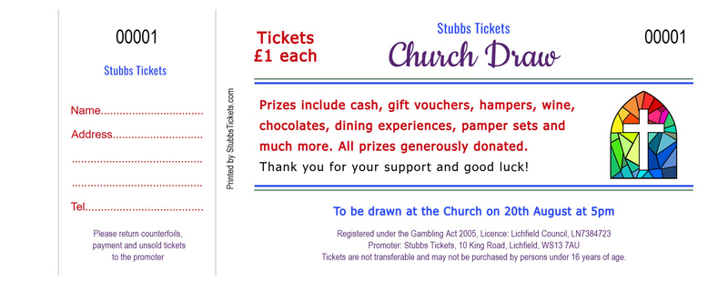 Church Raffle Tickets - Stained Glass Cross Design