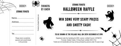 Halloween raffle tickets with ghosts, bats and spiders