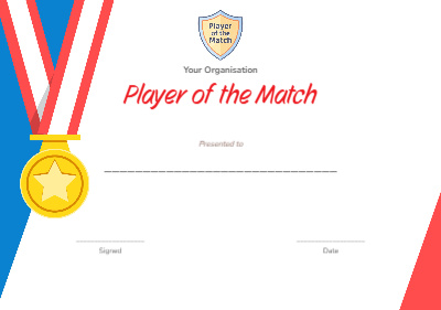 Play of the Match, a certificate design