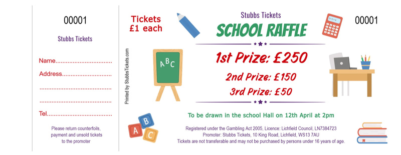 School Raffle Tickets - School Classroom Icons Design