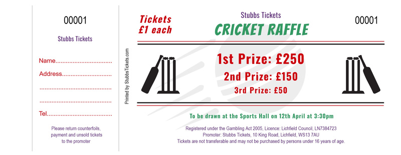 Sports Raffle Tickets - Cricket Icon Silhouettes