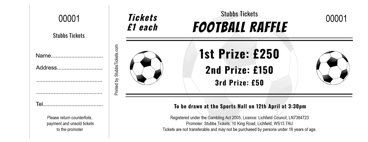 Sports Raffle Tickets - Football Icon Black and White