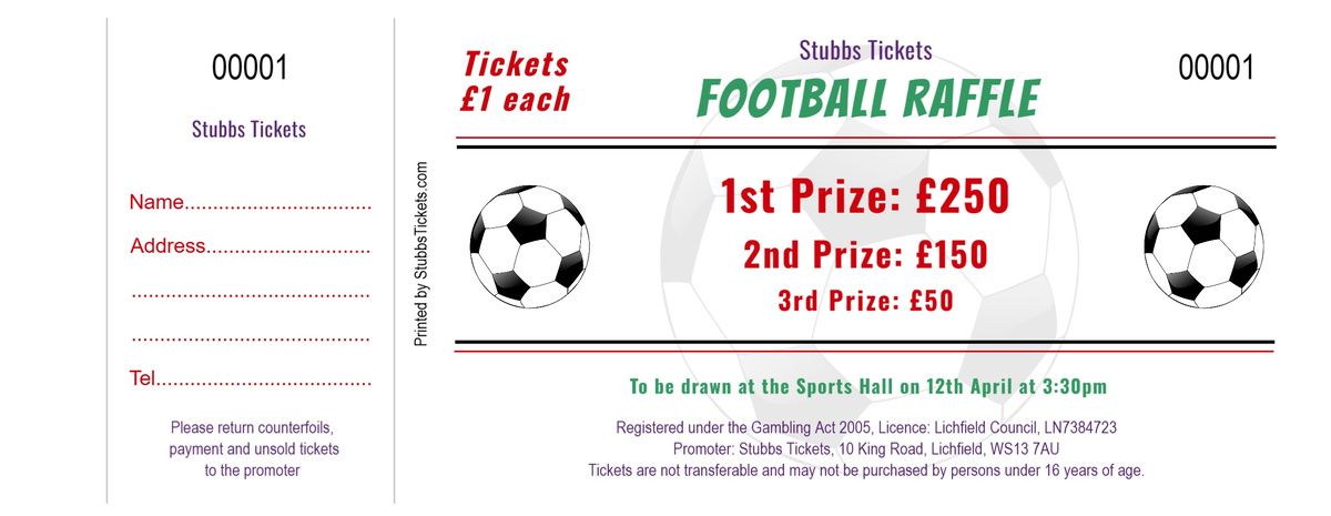 Football Toss Raffle Sports Raffle Tickets - Football Theme With Simple Design