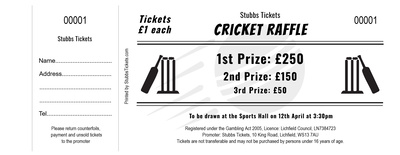 Sports Raffle Tickets - Monochrome Cricket Theme