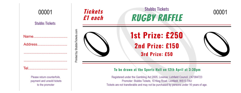 Sports Raffle Tickets - Simple Rugby Ball Illustration