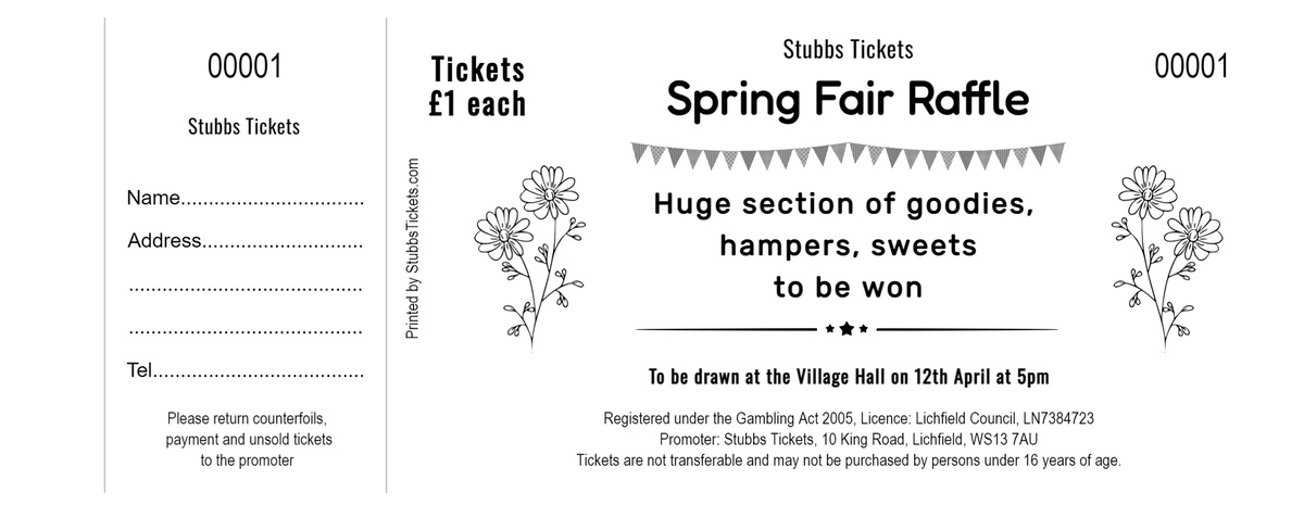 Spring Fair Raffle Tickets - with floral illustrations