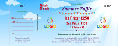 Summer Raffle Tickets - Blue Sky with Clouds and Sun Rays