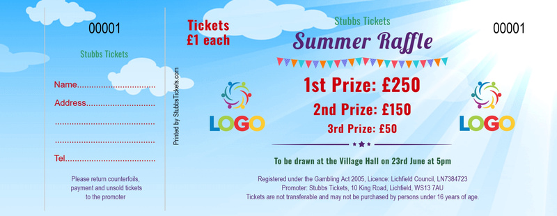 Summer Raffle Tickets - Blue Sky with Clouds and Sun Rays
