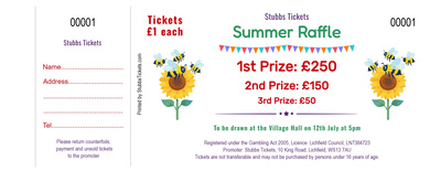 Summer Raffle Tickets - Bright Sunflower and Bees