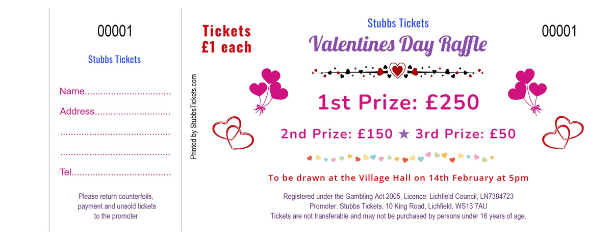 Valentines Day Raffle Tickets | Raffle Ticket Designs & Templates