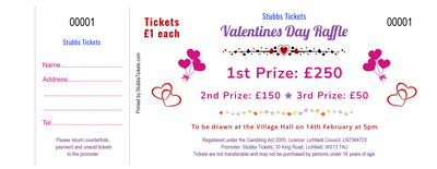 Valentine's raffle tickets with hearts design