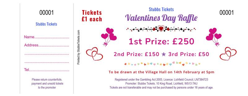 Valentines Day Raffle Tickets - Colour with hearts