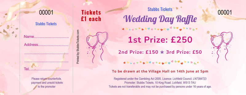 Wedding Raffle Tickets - Soft Pink Watercolour Hearts