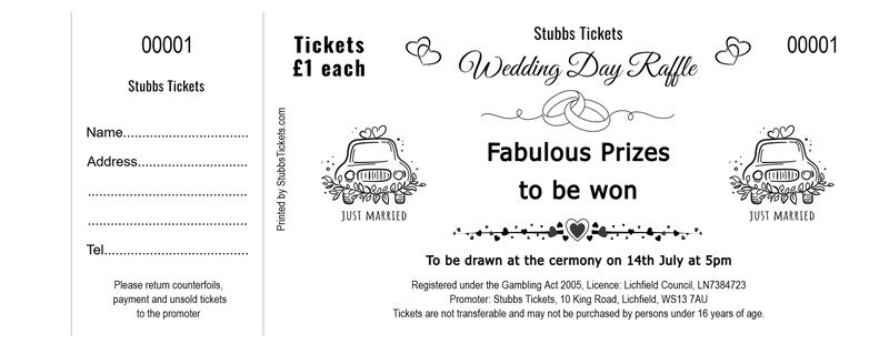Wedding Raffle Tickets - Wedding Car and Hearts Design